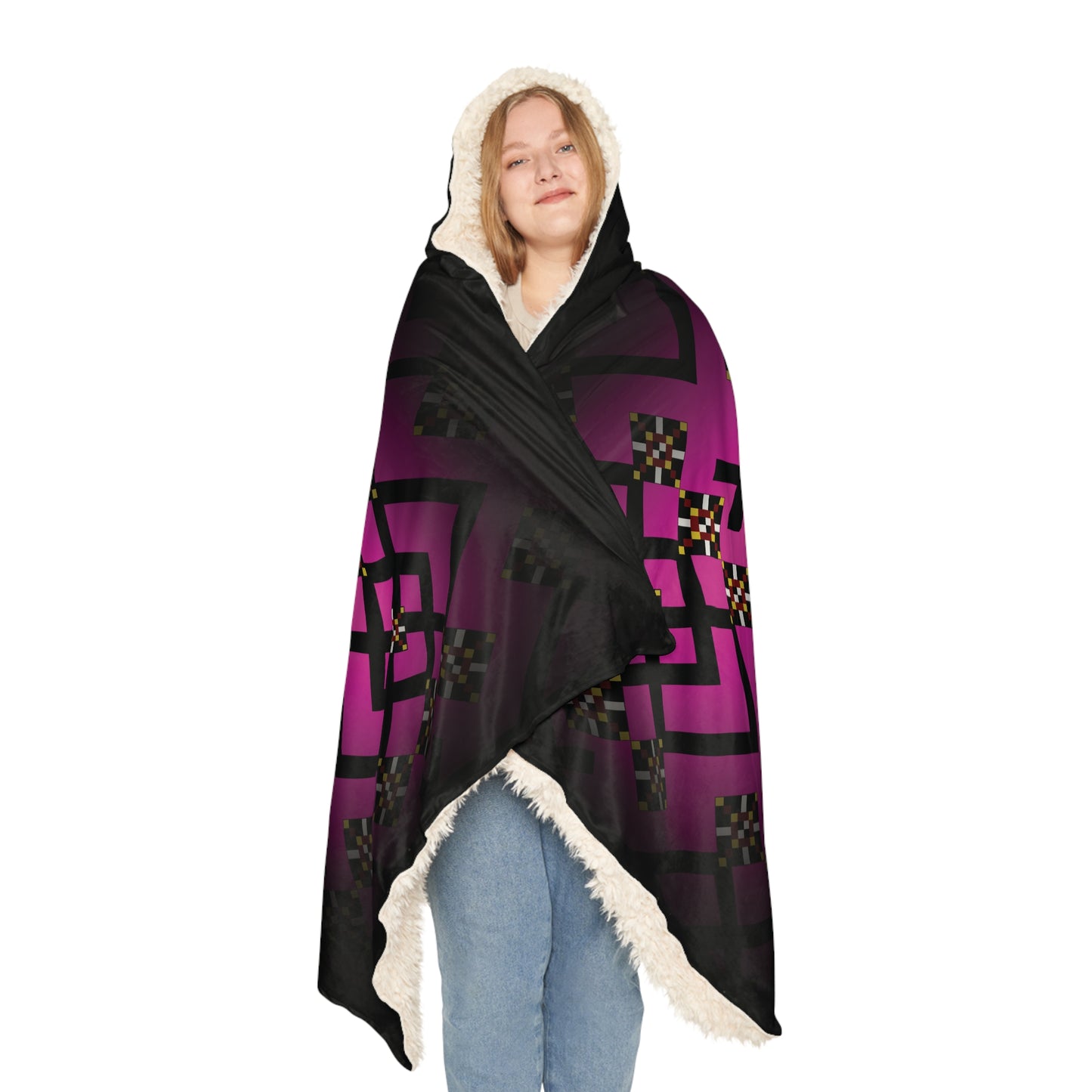 Cozy Snuggle Blanket, Warm Throw for Movies, Gift for Homebodies, Soft Hooded Blanket, Perfect for Cold Nights, Unique Pattern Design