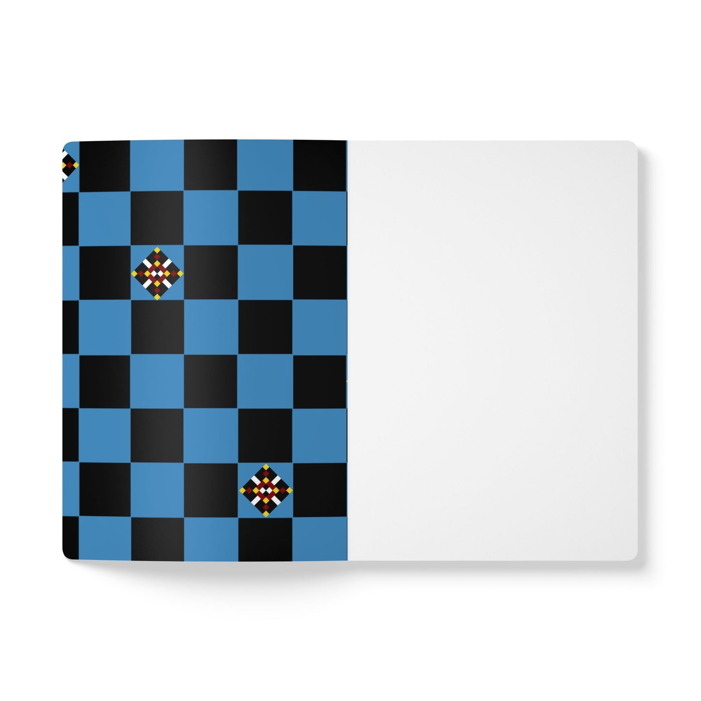 Vibrant Softcover Journal with Intricate Blue Pattern, Notebook for Journaling, Gift for Writers, Creative Journal, Blue Checkered Journal