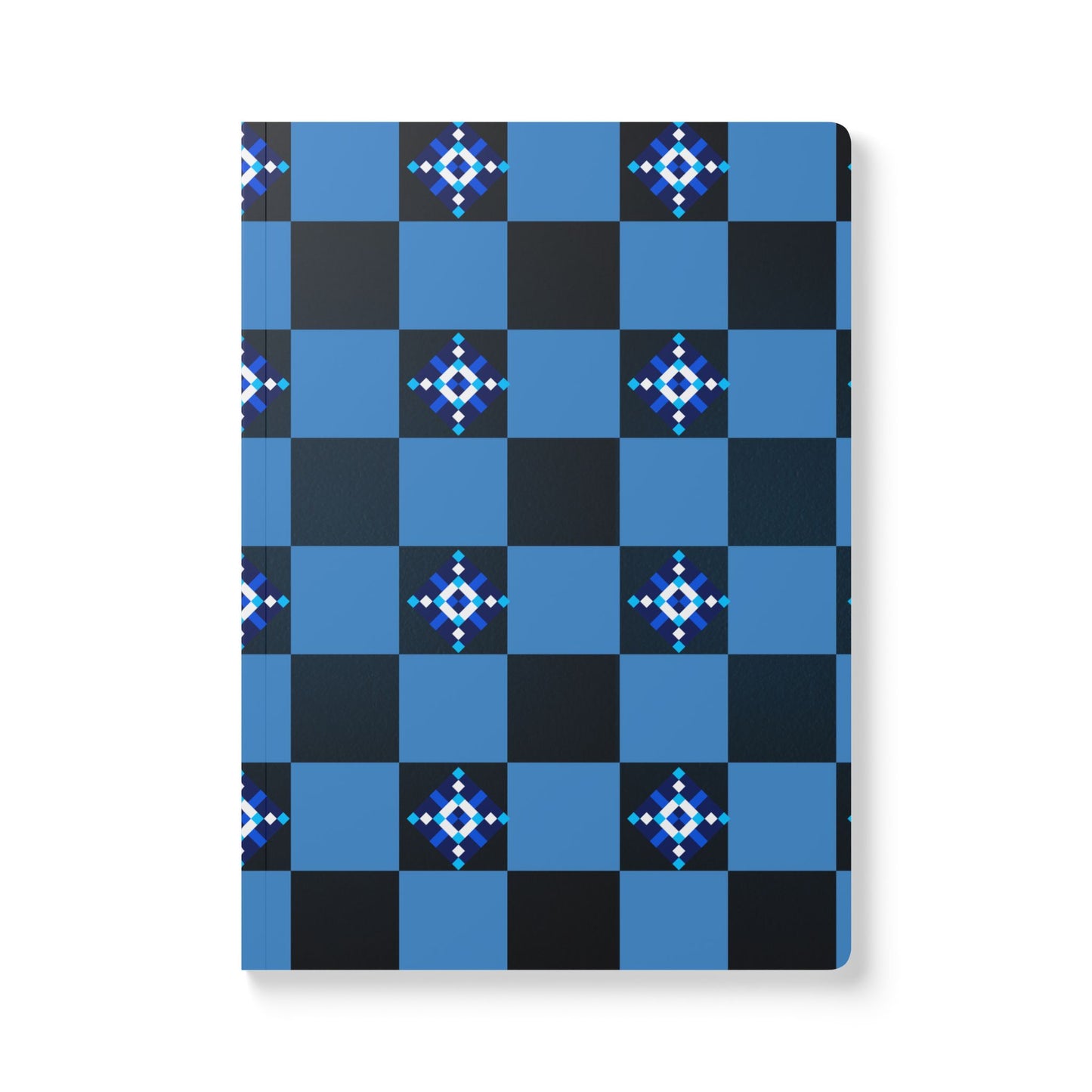 Vibrant Softcover Journal with Intricate Blue Pattern, Notebook for Journaling, Gift for Writers, Creative Journal, Blue Checkered Journal