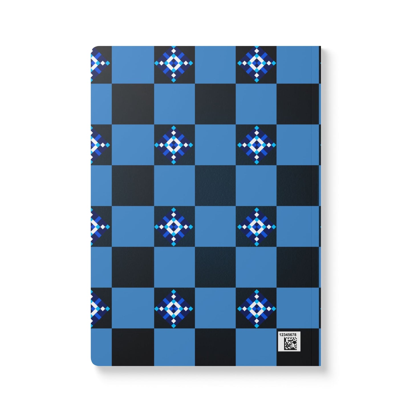 Vibrant Softcover Journal with Intricate Blue Pattern, Notebook for Journaling, Gift for Writers, Creative Journal, Blue Checkered Journal