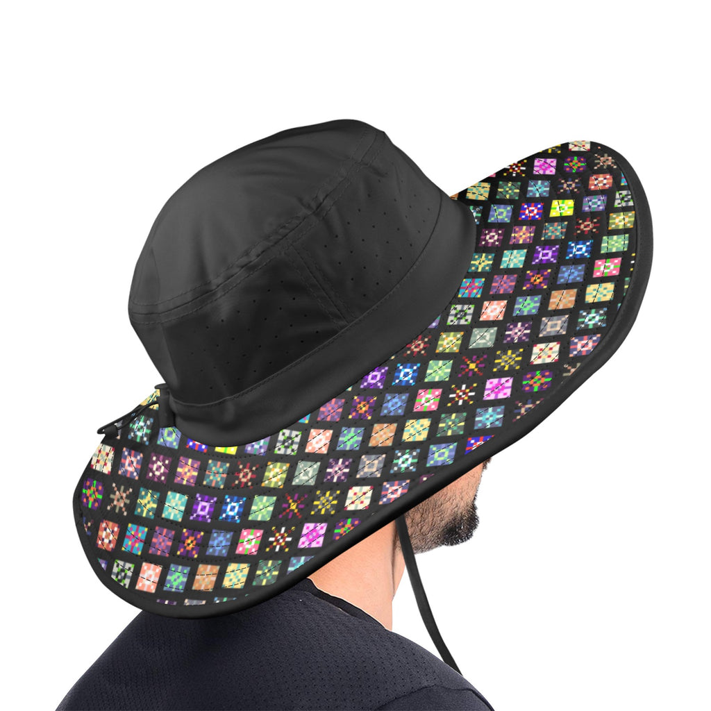Wide Brim Bucket Hat — Multi-Diamond Print