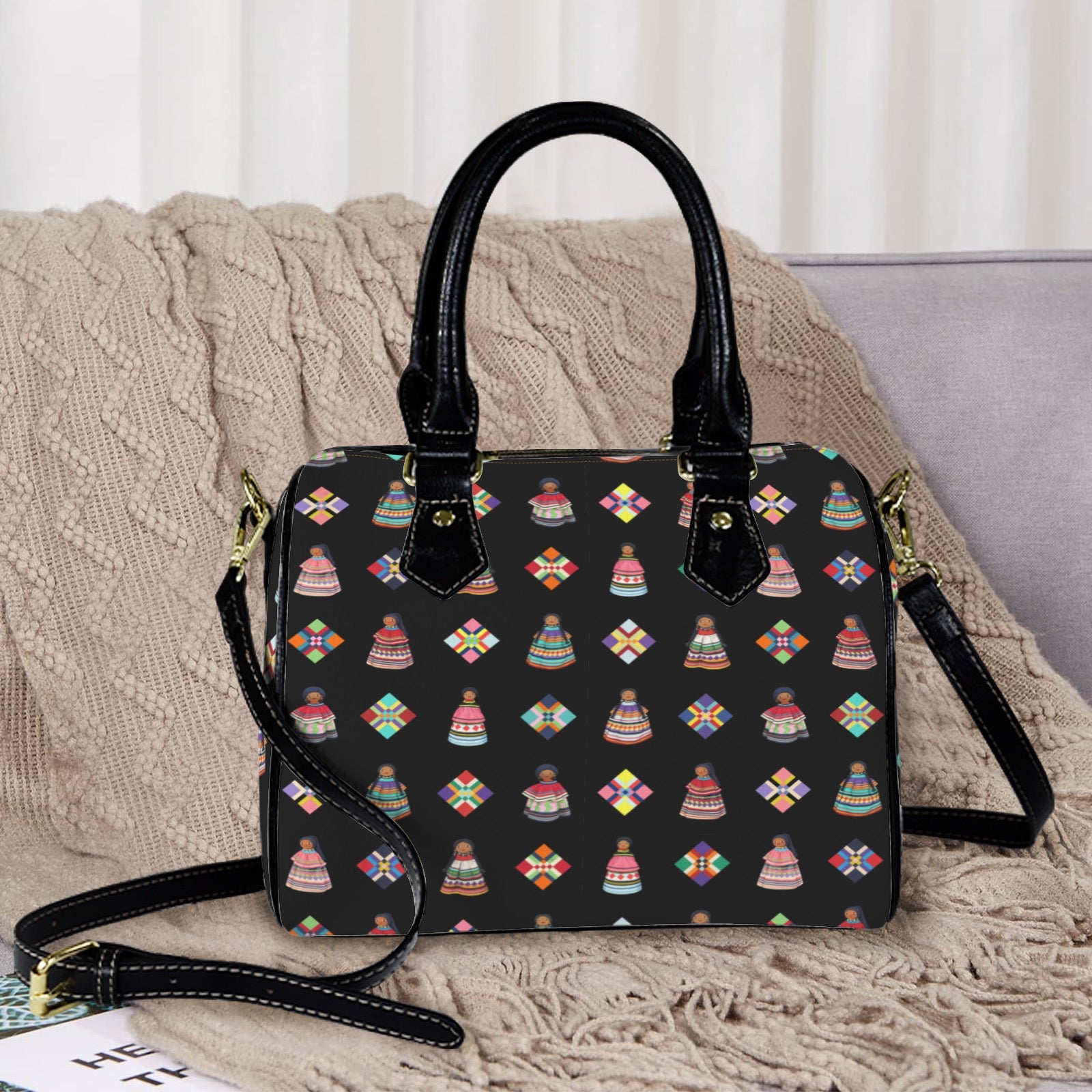 Dolls & Diamonds Leather Boston Handbag