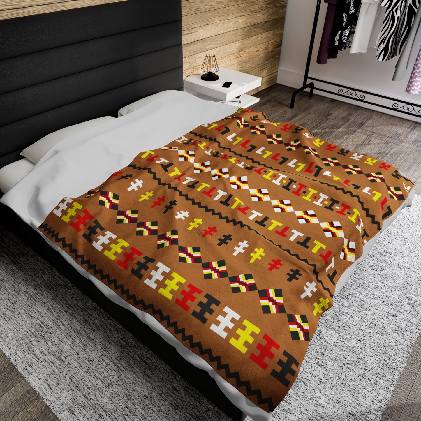 Plush Blanket with Seminole Patchwork Brown