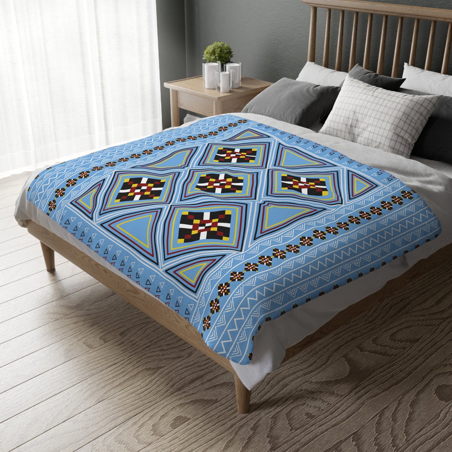 Blue Velveteen Microfiber Blanket (Two-sided print)