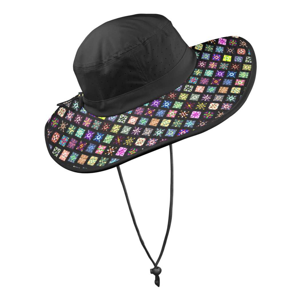 Wide Brim Bucket Hat — Multi-Diamond Print