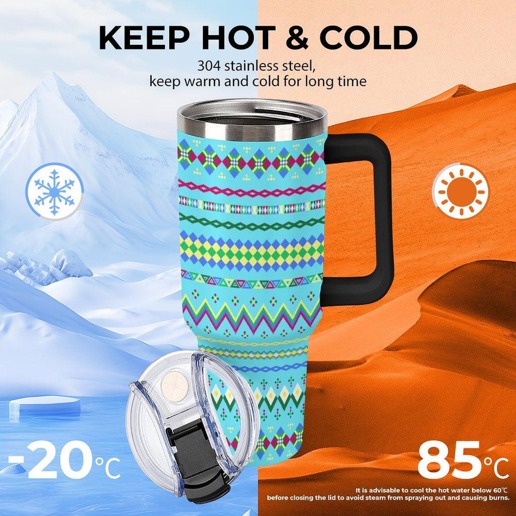 Blue 40oz Tumbler with Multi-Color Handle