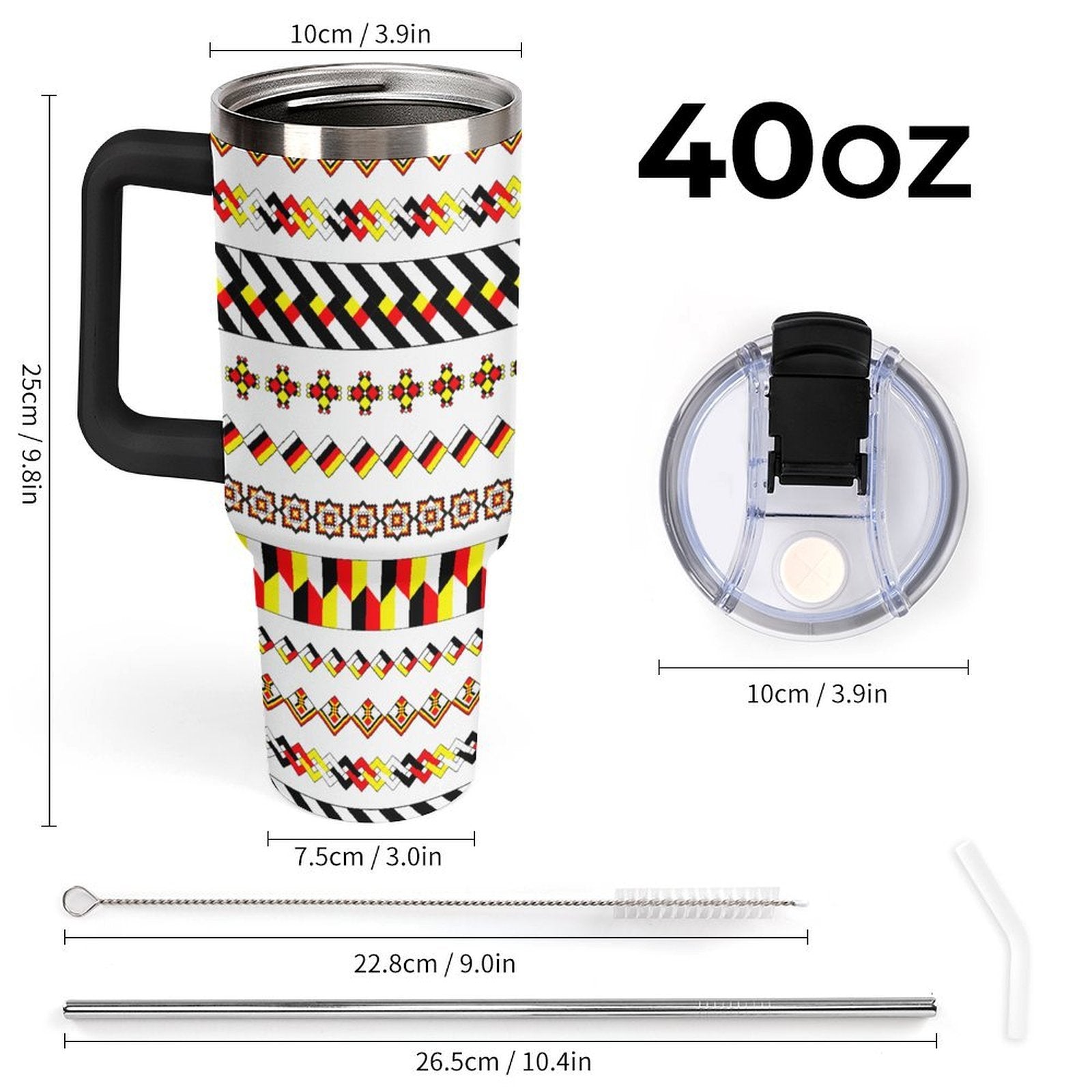 White 40oz Tumbler with Multi-Color Handle