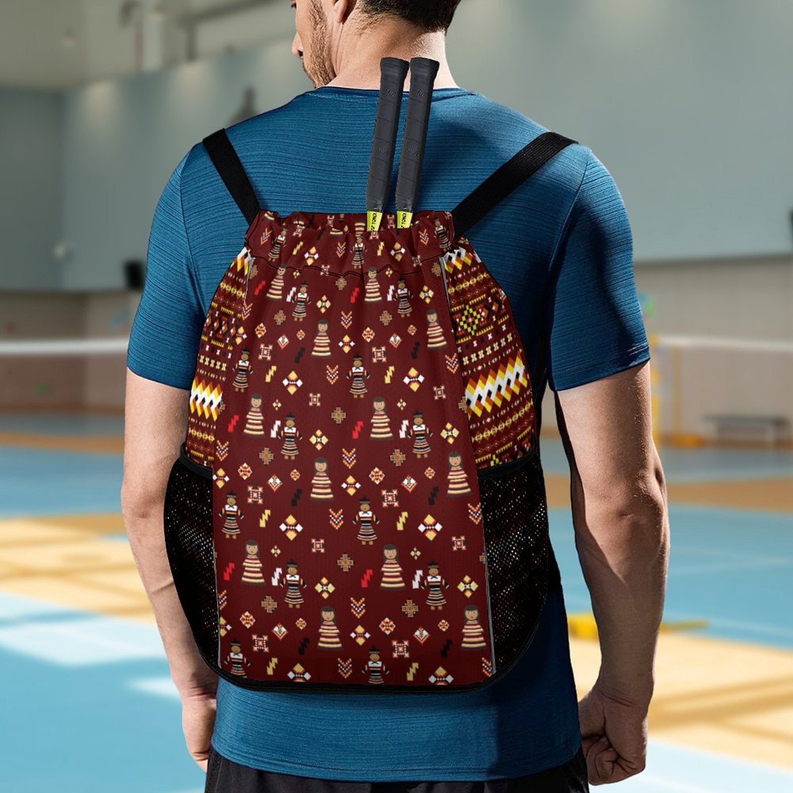 Dark Red Sports Drawstring Bag