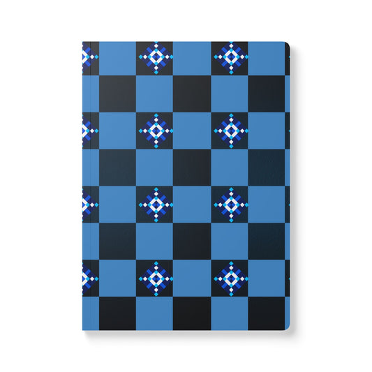 Vibrant Softcover Journal with Intricate Blue Pattern, Notebook for Journaling, Gift for Writers, Creative Journal, Blue Checkered Journal