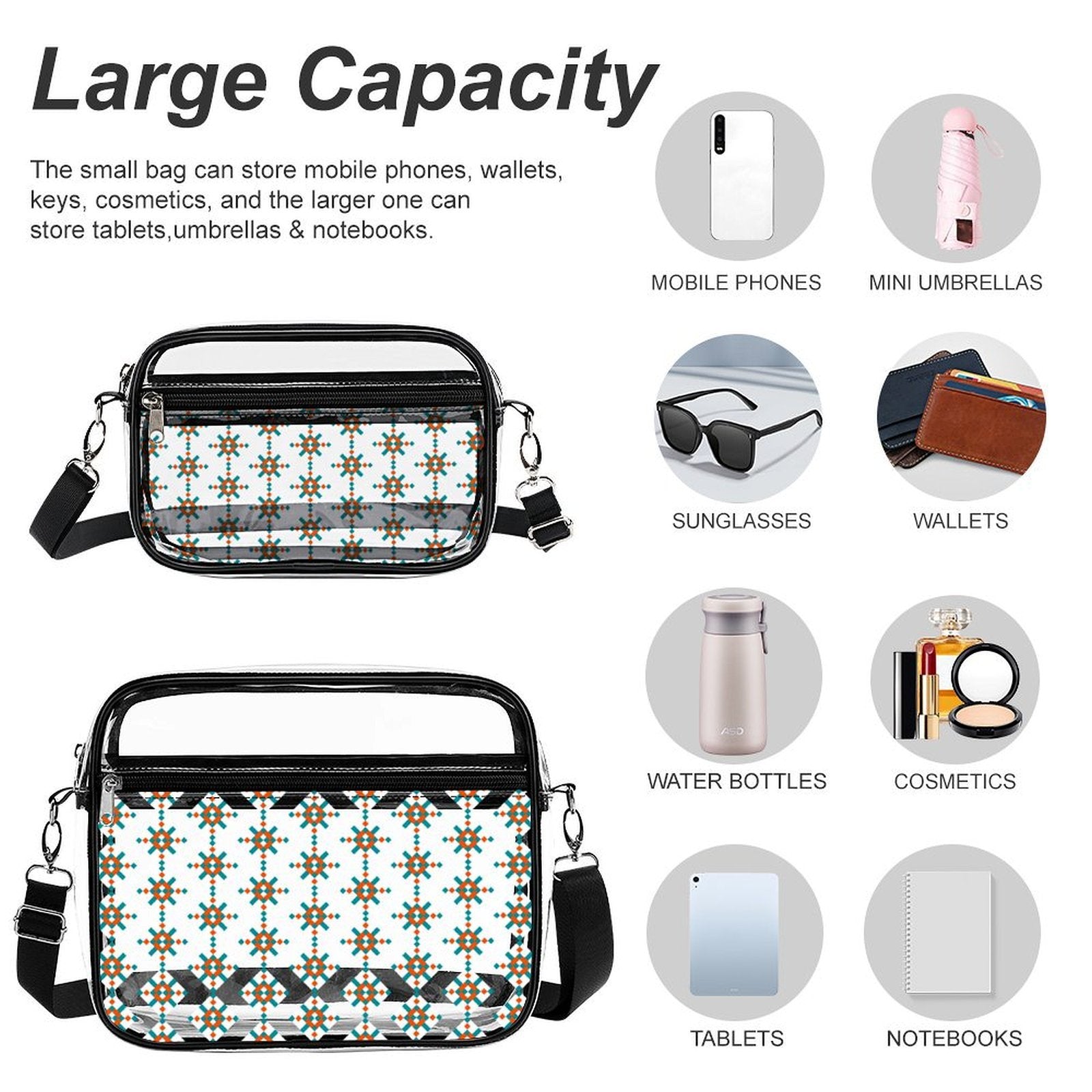 2-Piece Clear Satchel Bag Set MD1