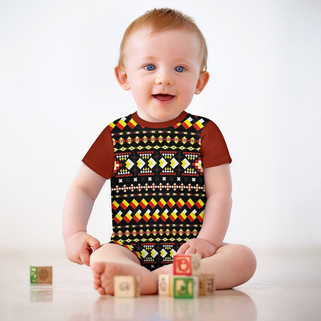 Red & Black Short Sleeve Baby Romper