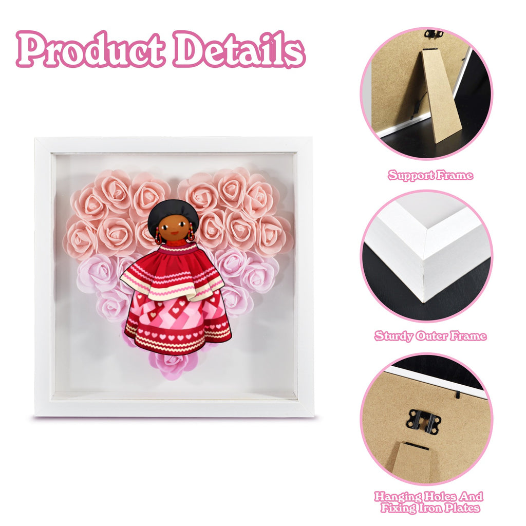 Heart-Shaped Paper Flower Shadow Box 8"- Pink Doll