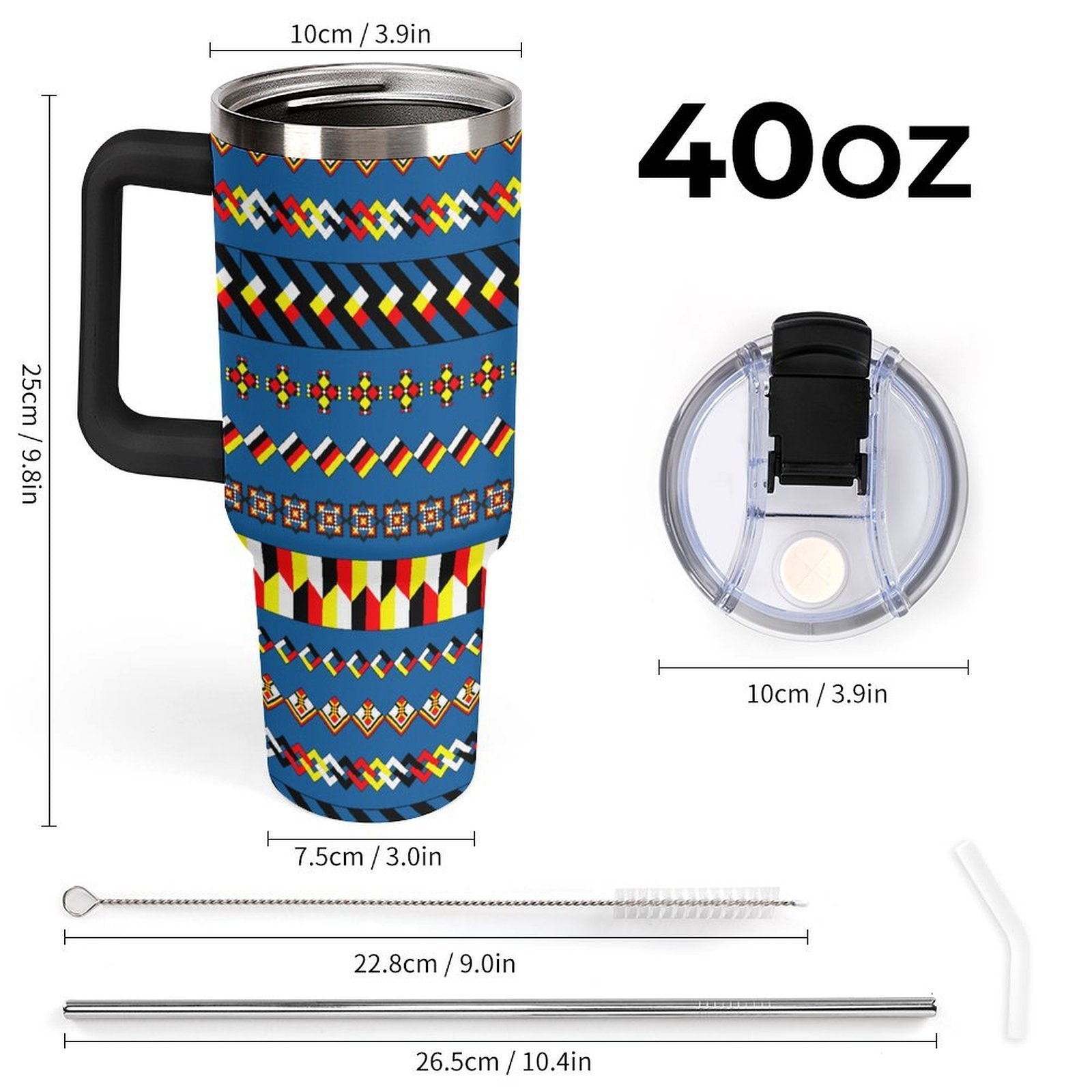 Blue 40oz Tumbler with Multi-Color Handle