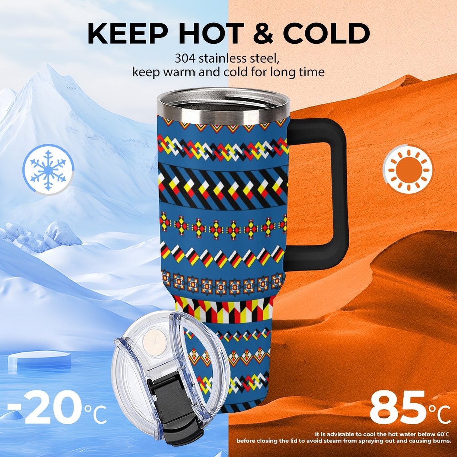 Blue 40oz Tumbler with Multi-Color Handle