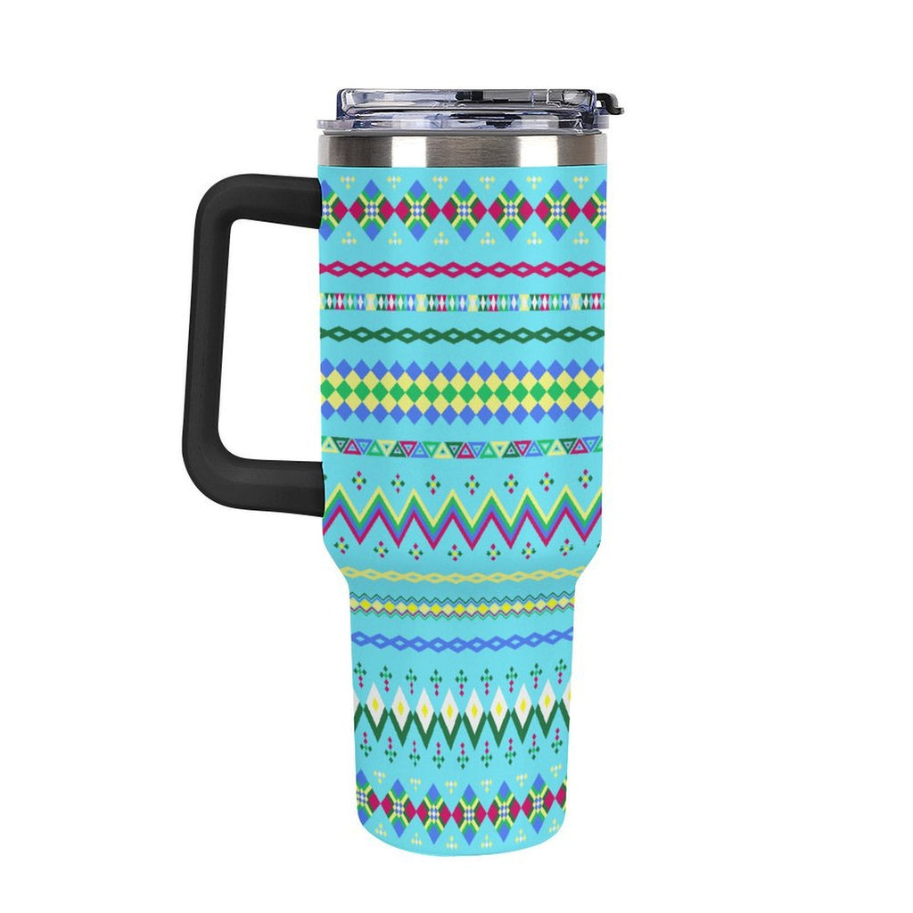 Blue 40oz Tumbler with Multi-Color Handle