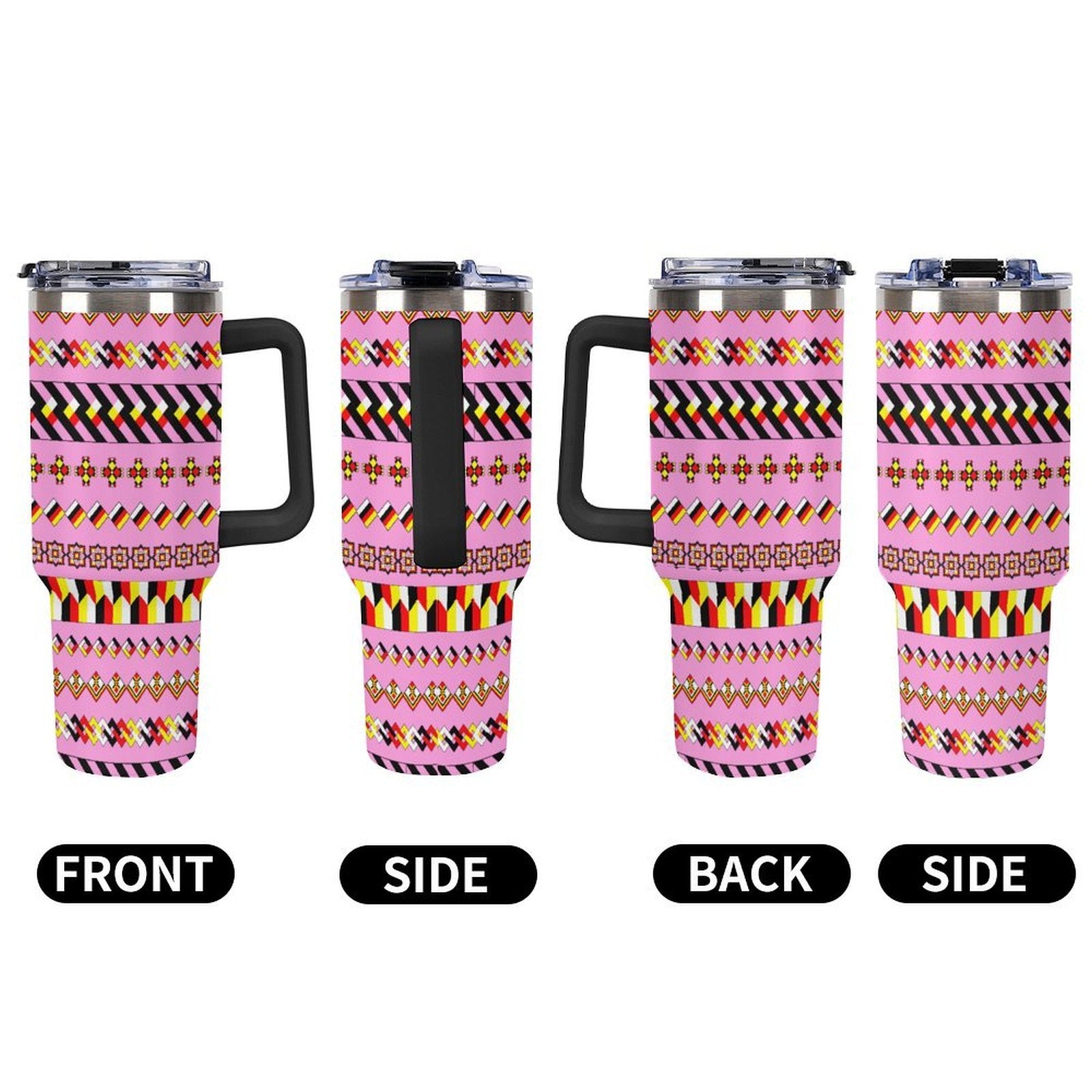 Pink 40oz Tumbler with Multi-Color Handle