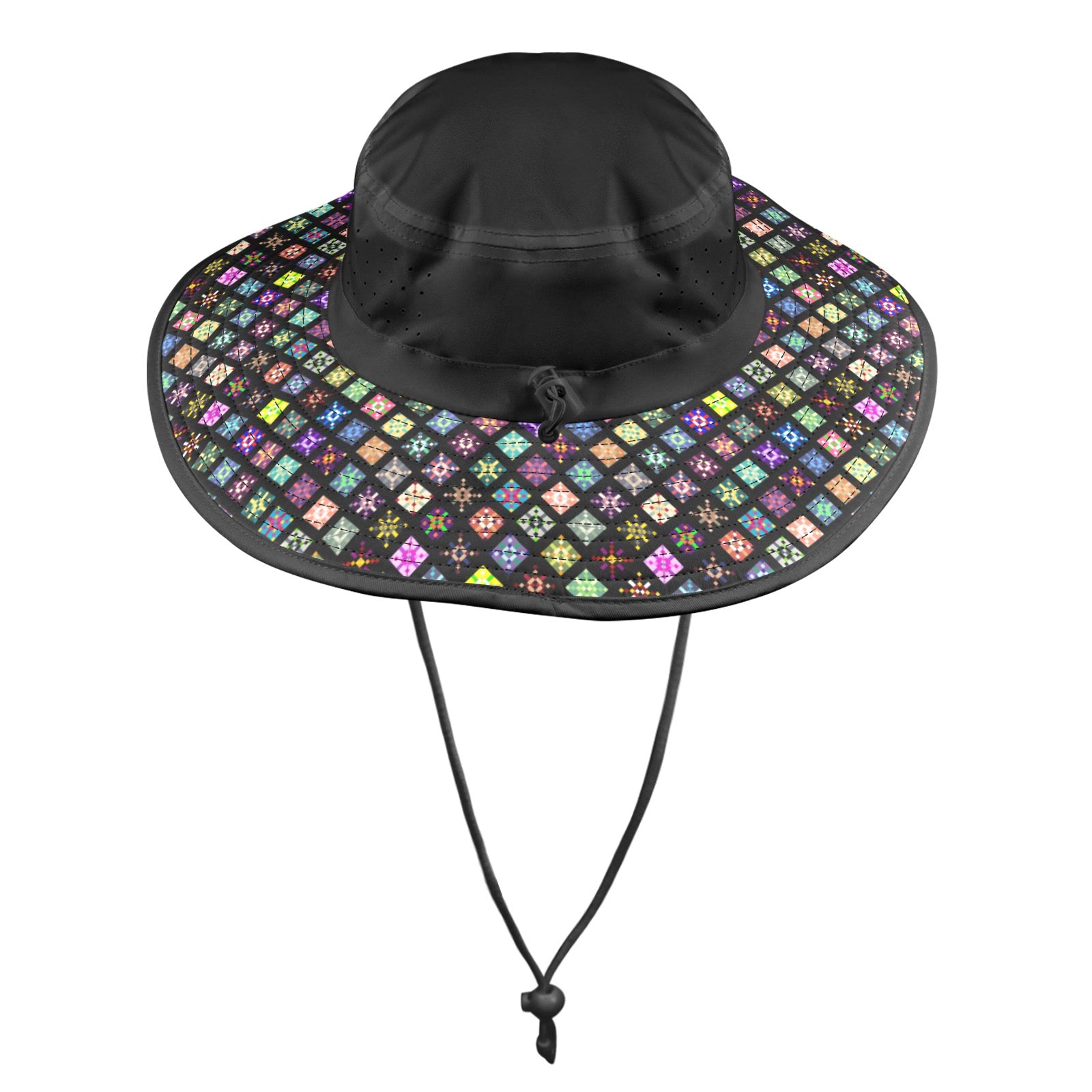 Wide Brim Bucket Hat — Multi-Diamond Print