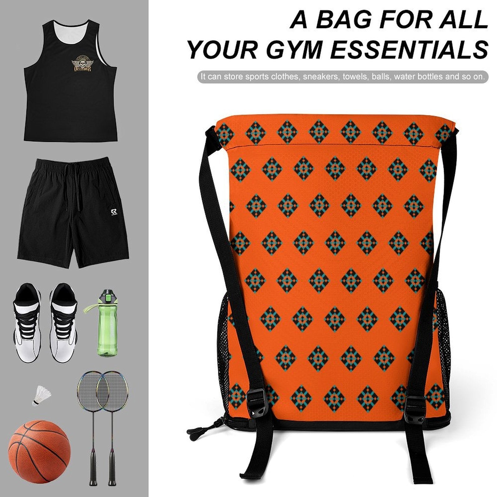 Teal Diamond Design - Sports Drawstring Bag