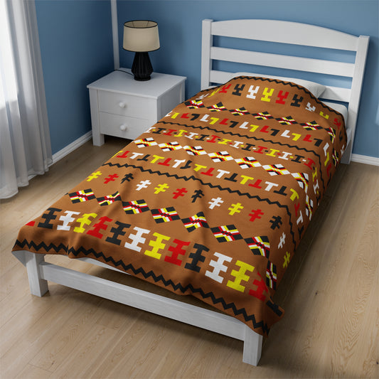Plush Blanket with Seminole Patchwork Brown