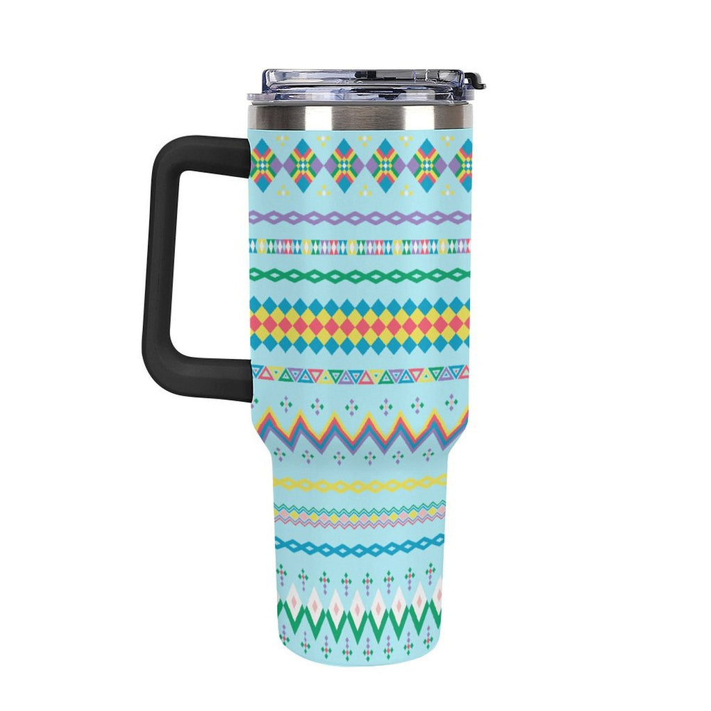 Light Blue 40oz Tumbler with Multi-Color Handle