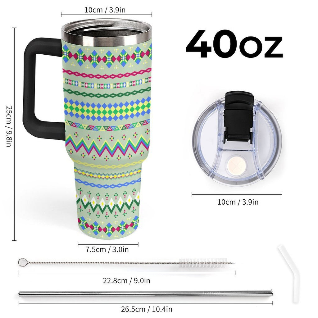 Light Green 40oz Tumbler with Multi-Color Handle