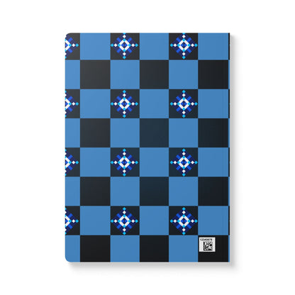 Vibrant Softcover Journal with Intricate Blue Pattern, Notebook for Journaling, Gift for Writers, Creative Journal, Blue Checkered Journal