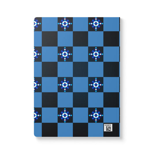 Vibrant Softcover Journal with Intricate Blue Pattern, Notebook for Journaling, Gift for Writers, Creative Journal, Blue Checkered Journal
