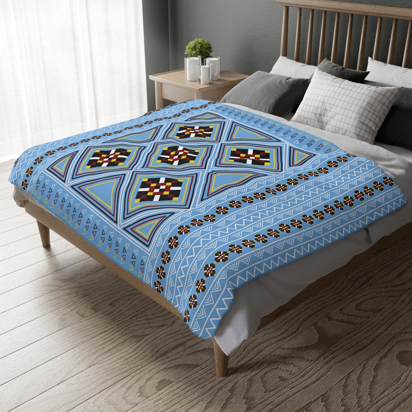 Blue Velveteen Microfiber Blanket (Two-sided print)