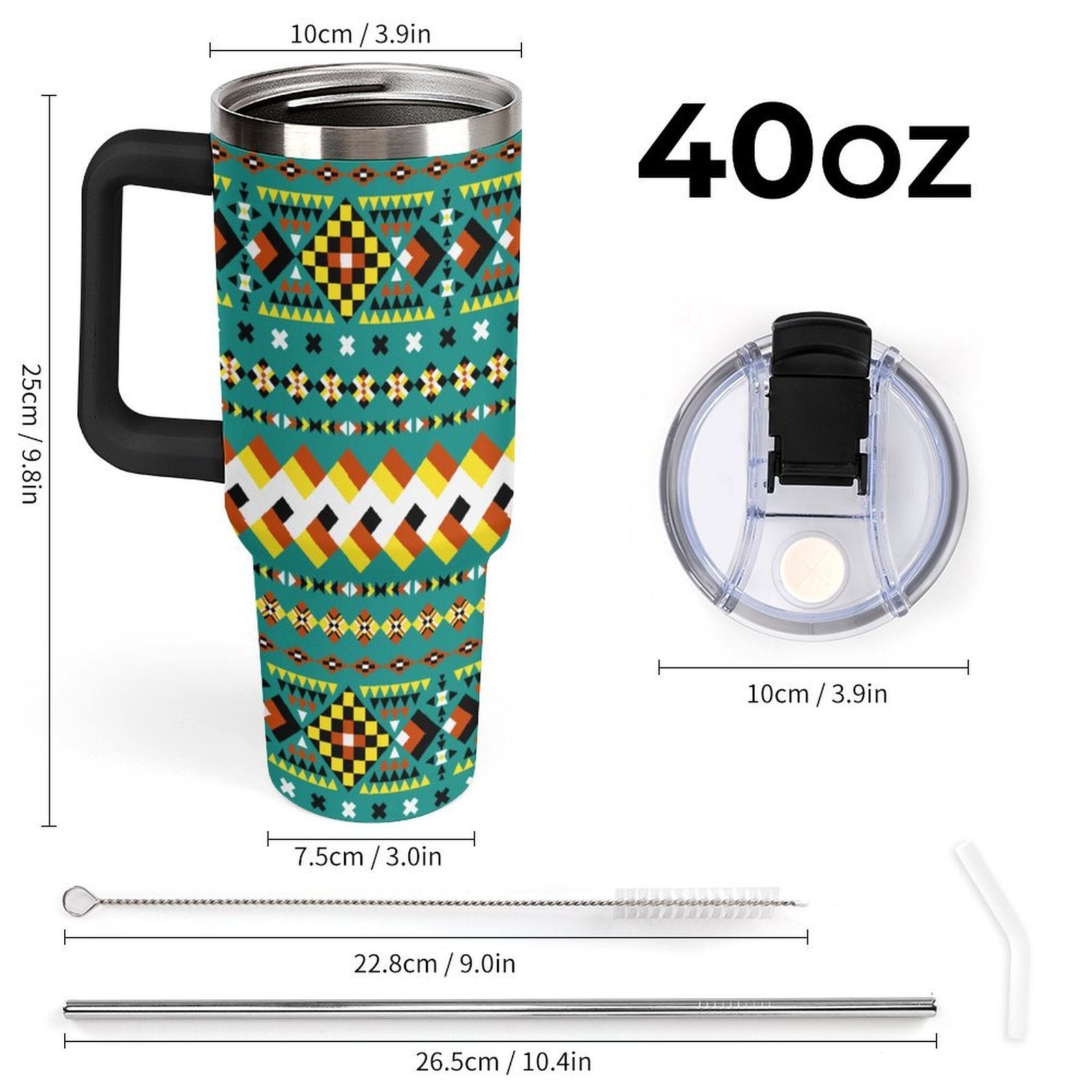 Teal 40oz Tumbler with Multi-Color Handle