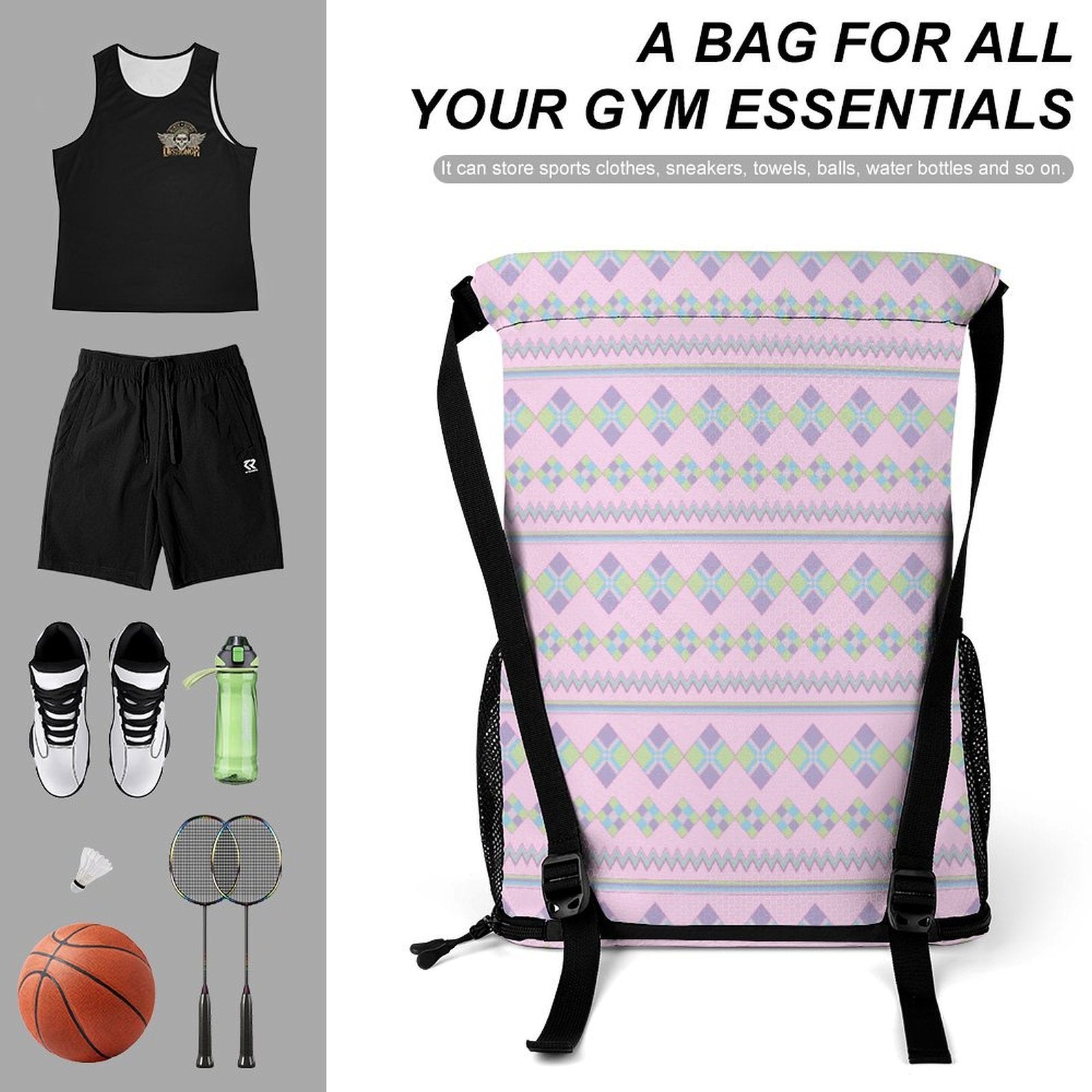 Pink Sports Drawstring Bag