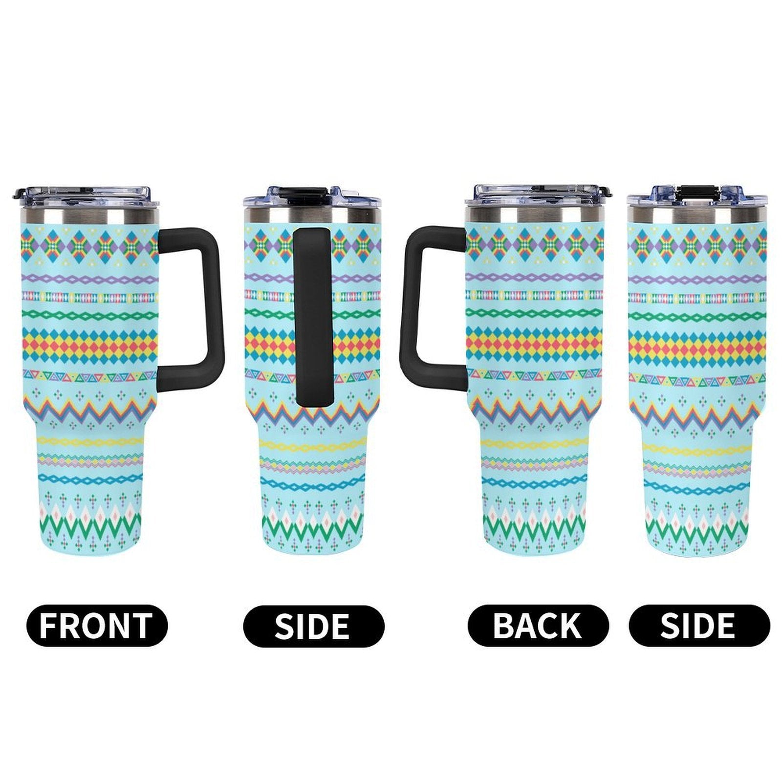 Light Blue 40oz Tumbler with Multi-Color Handle