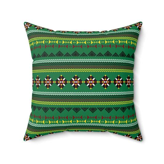 Native American Green Square Pillow