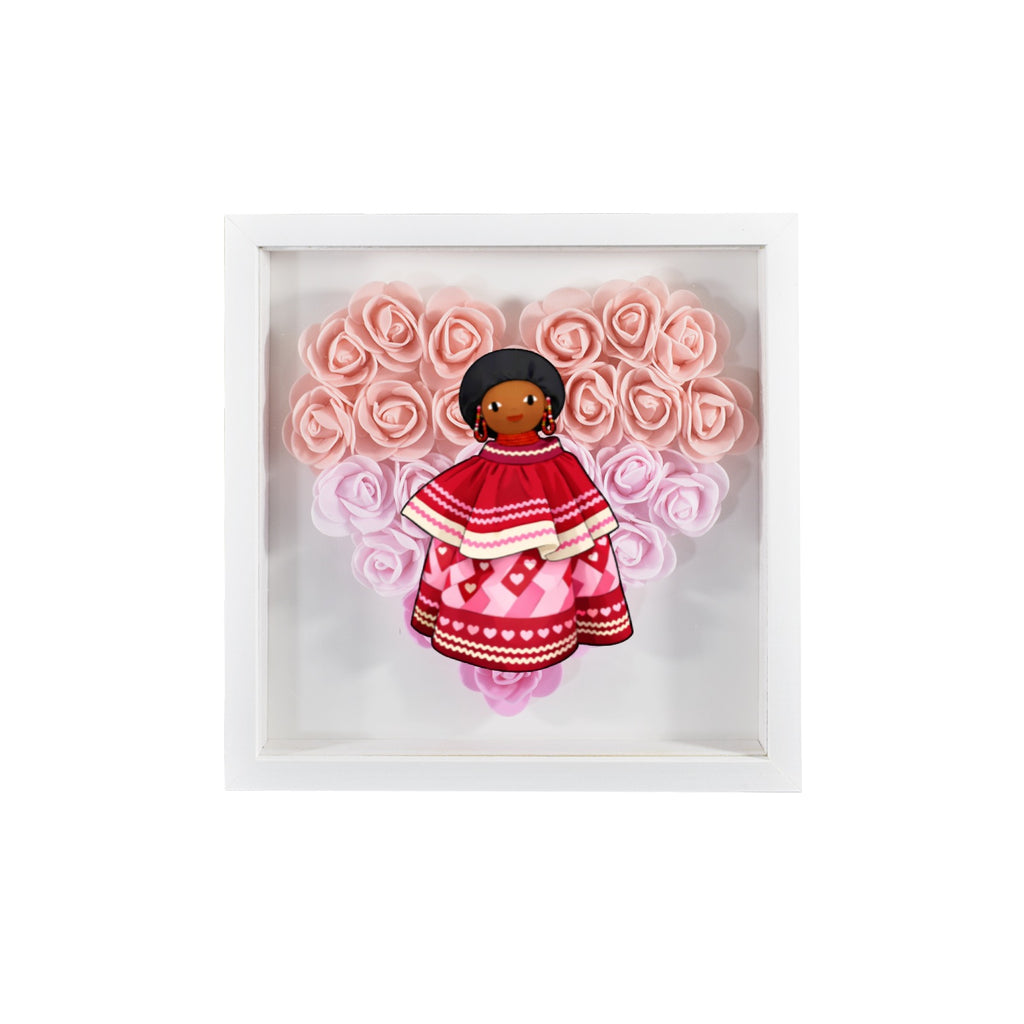 Heart-Shaped Paper Flower Shadow Box 8"- Pink Doll