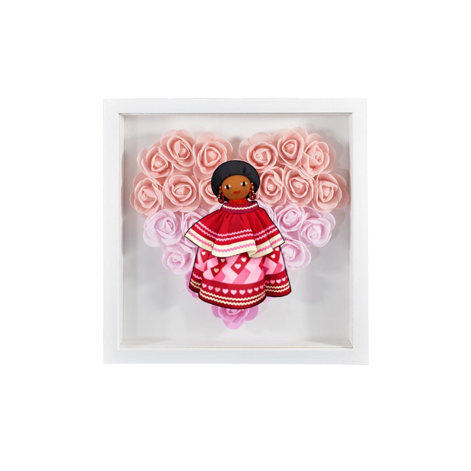 Heart-Shaped Paper Flower Shadow Box 8"- Pink Doll