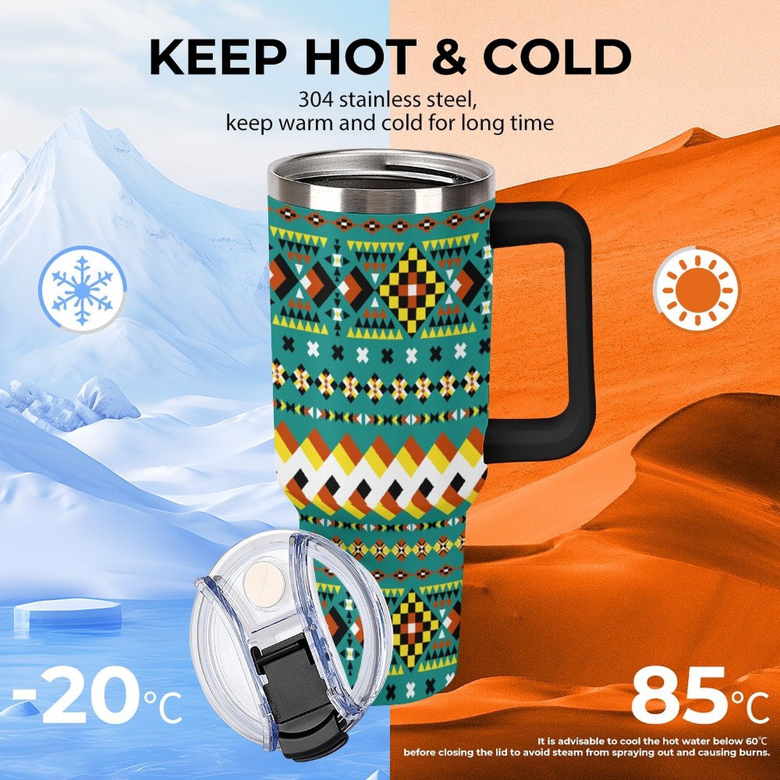 Teal 40oz Tumbler with Multi-Color Handle