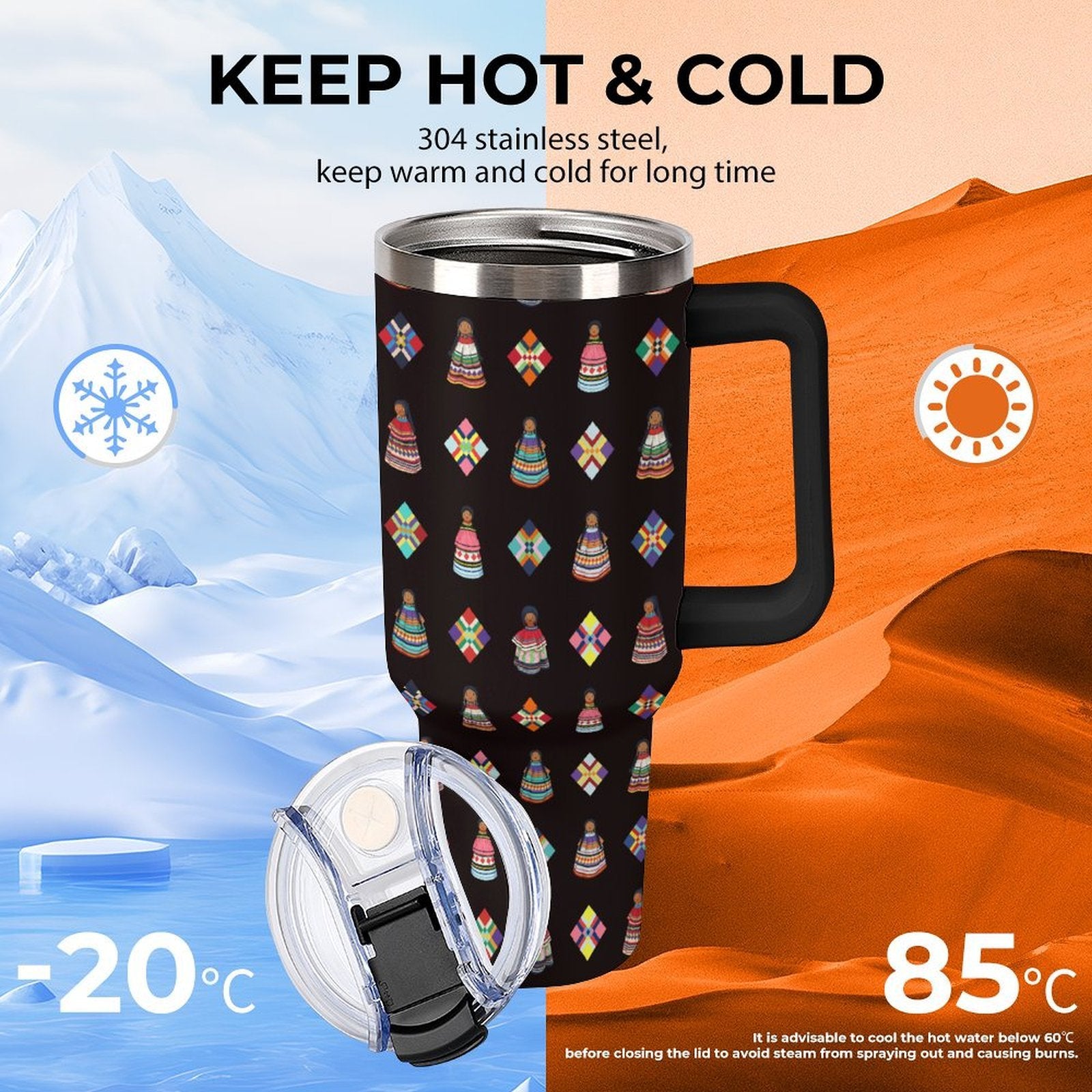 Dolls & Diamonds 40oz Tumbler with Multi-Color Handle