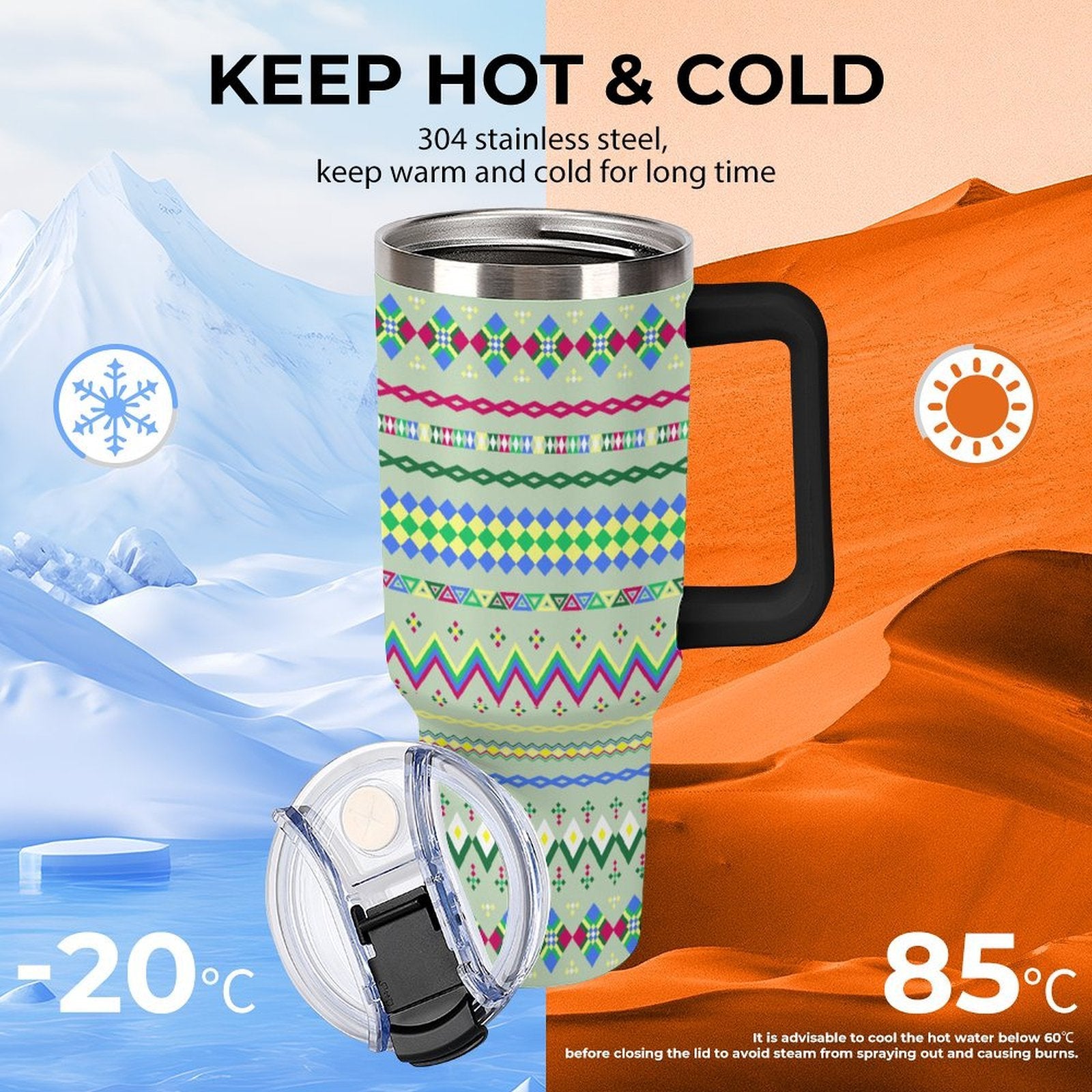 Light Green 40oz Tumbler with Multi-Color Handle