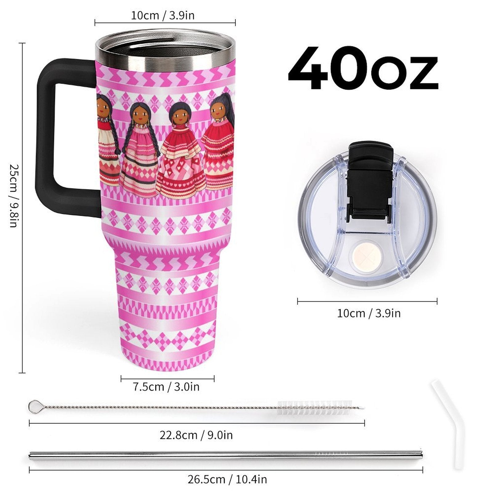 Pink Dolls 40oz Tumbler with Multi-Color Handle