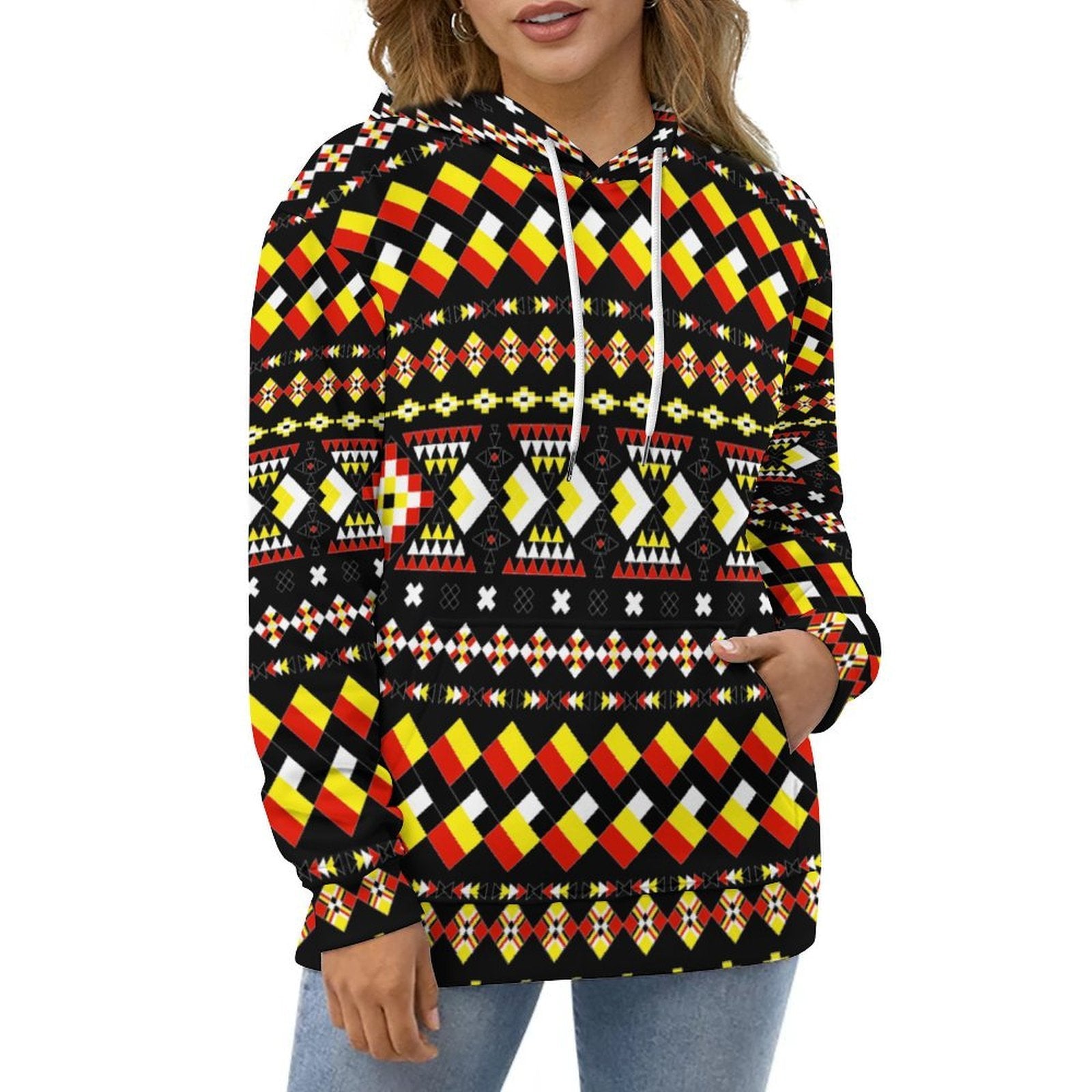 Tribal Design Loose Fit Hoodie for Adults