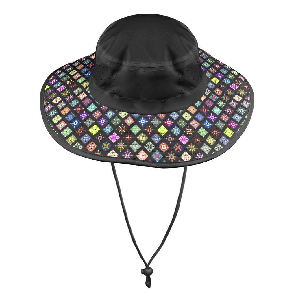 Wide Brim Bucket Hat — Multi-Diamond Print