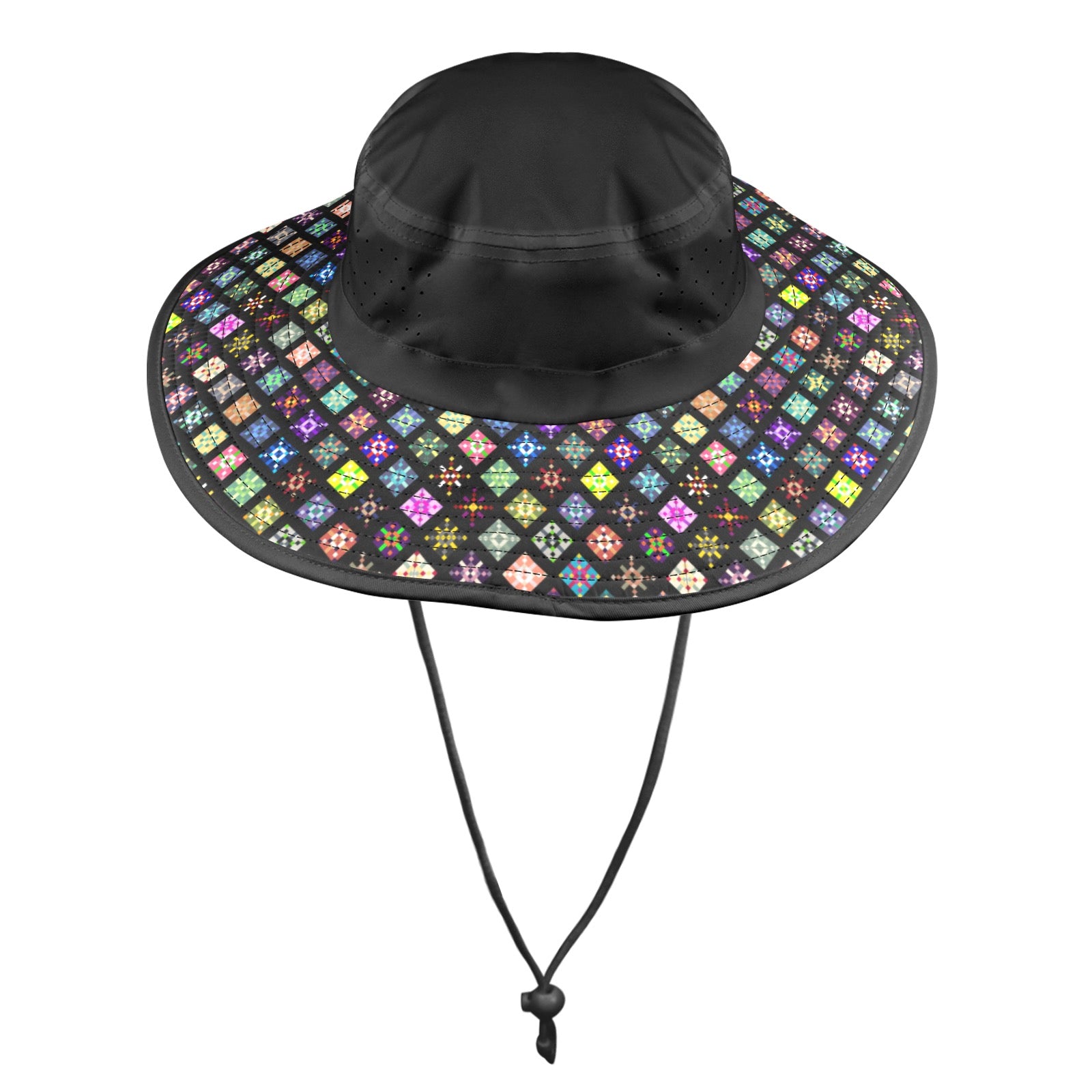 Wide Brim Bucket Hat — Multi-Diamond Print