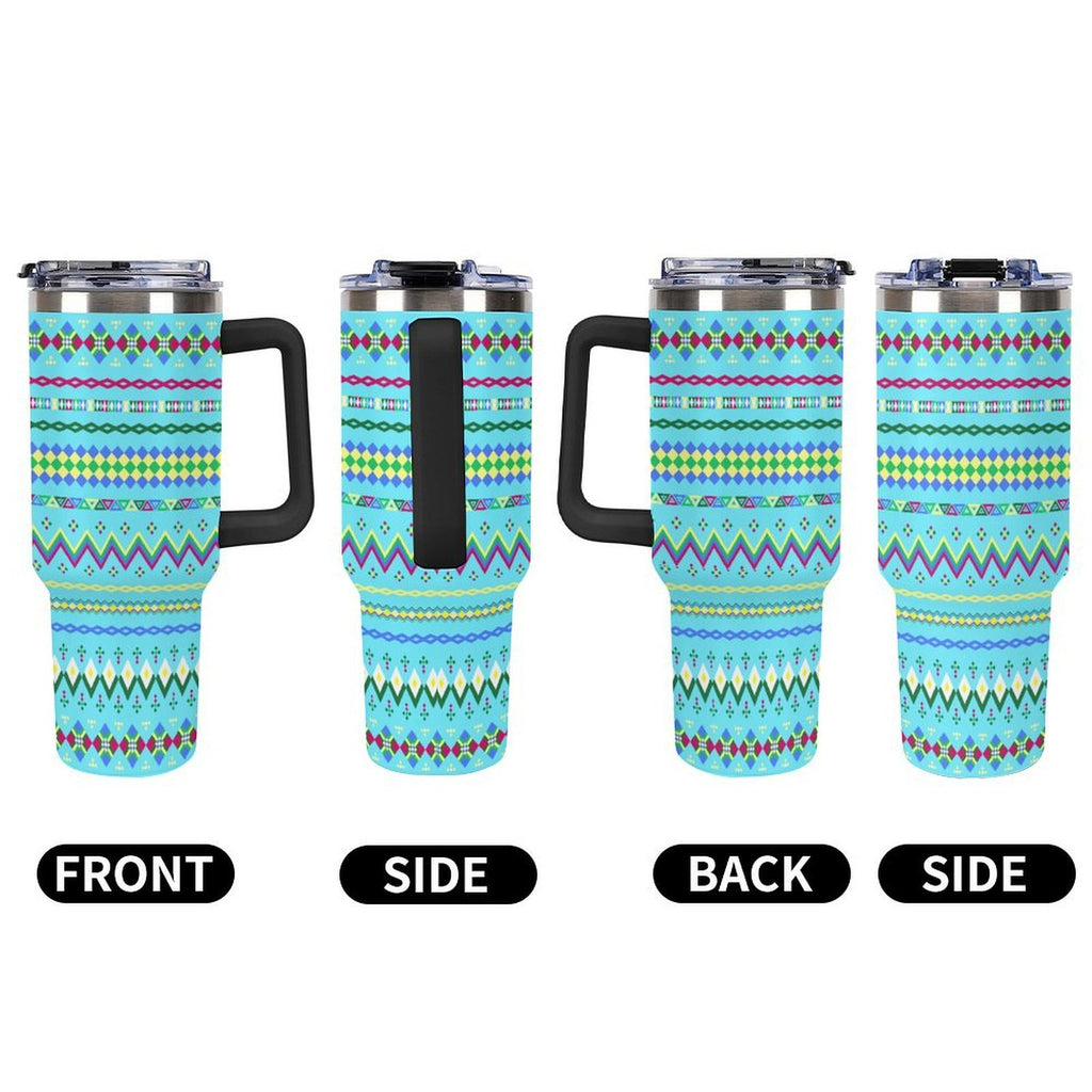 Blue 40oz Tumbler with Multi-Color Handle