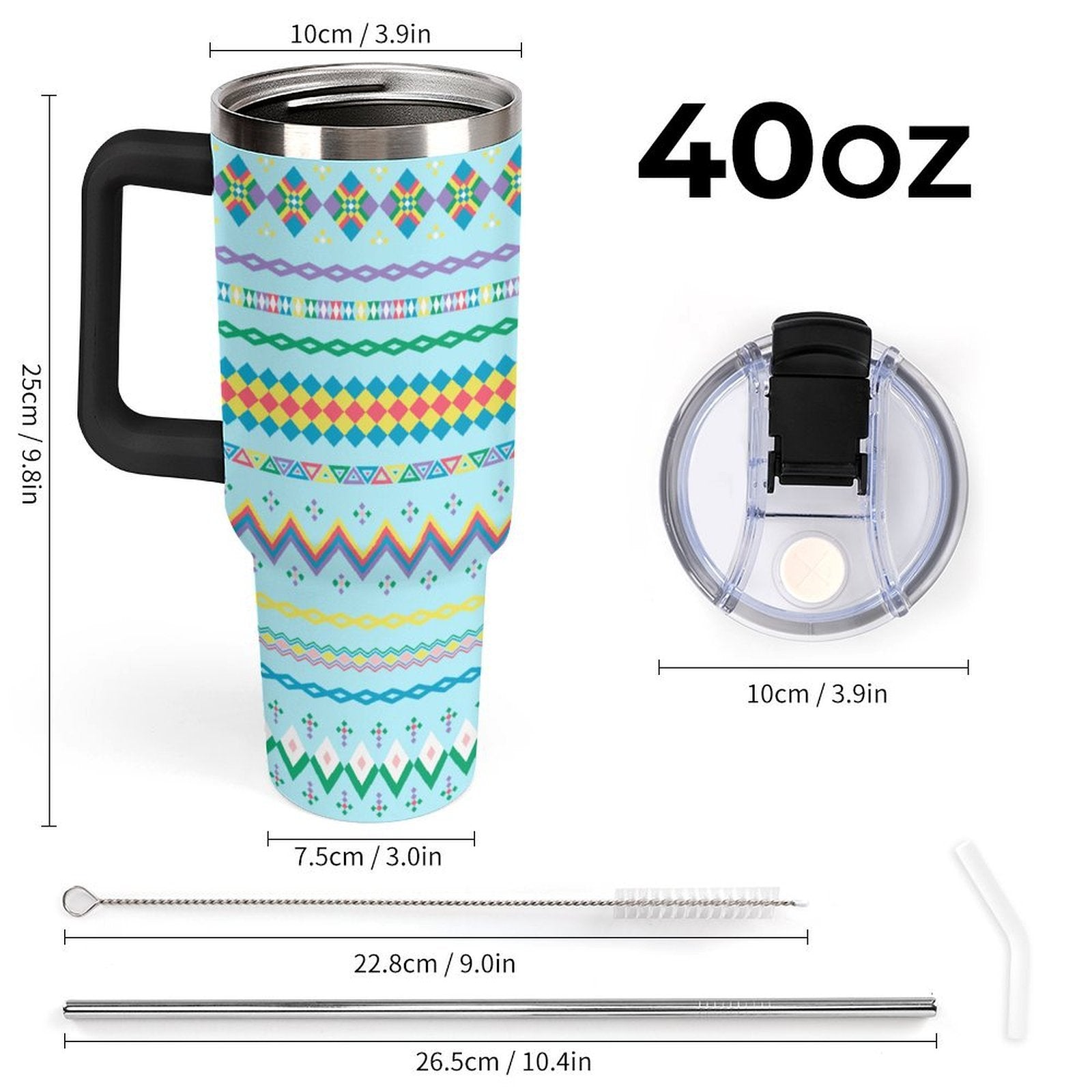 Light Blue 40oz Tumbler with Multi-Color Handle