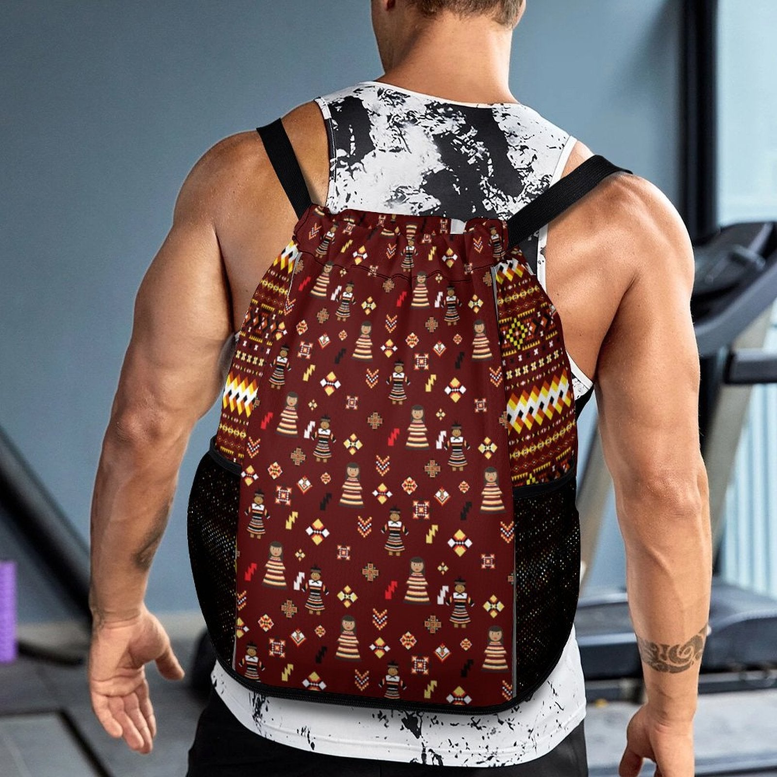 Dark Red Sports Drawstring Bag