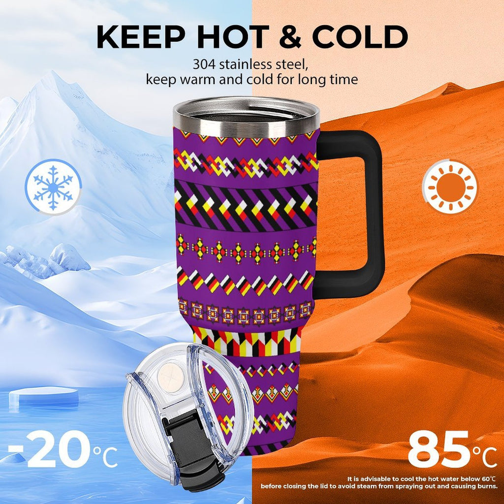 Purple 40oz Tumbler with Multi-Color Handle