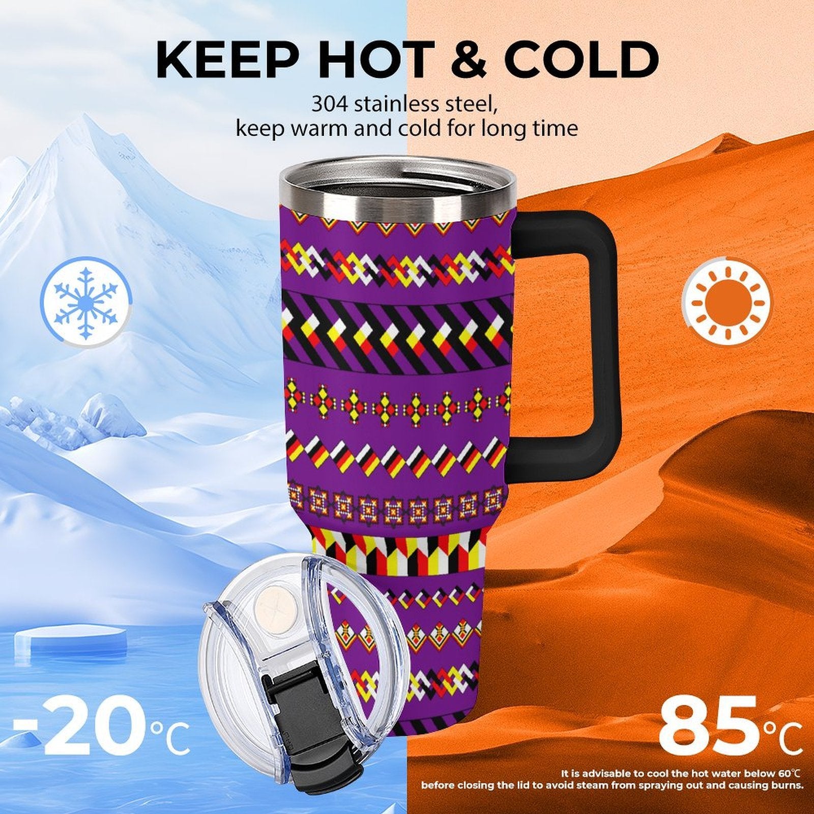 Purple 40oz Tumbler with Multi-Color Handle
