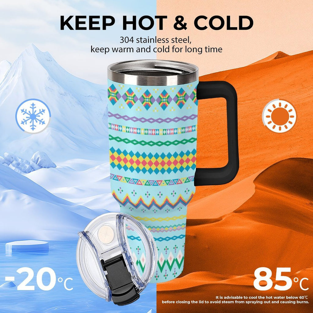 Light Blue 40oz Tumbler with Multi-Color Handle