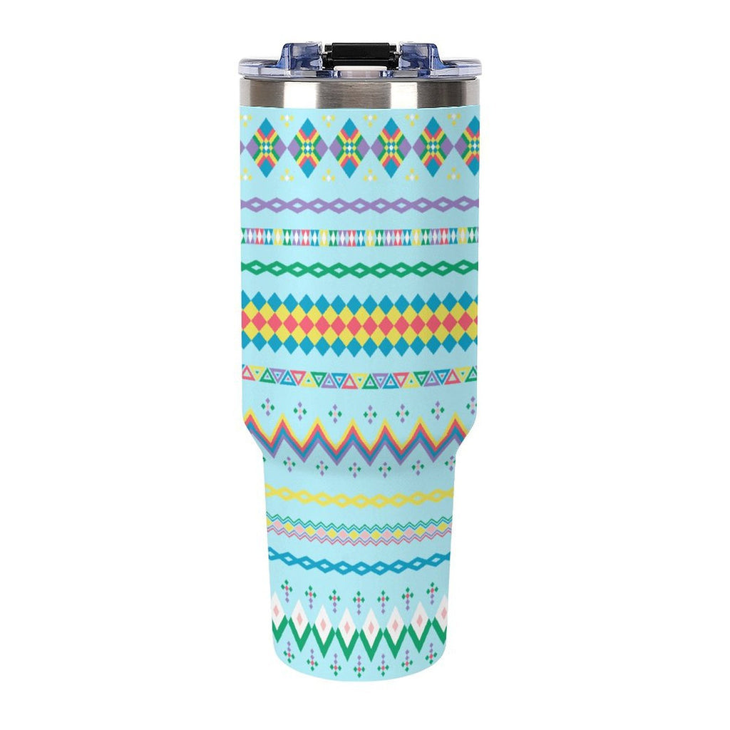 Light Blue 40oz Tumbler with Multi-Color Handle