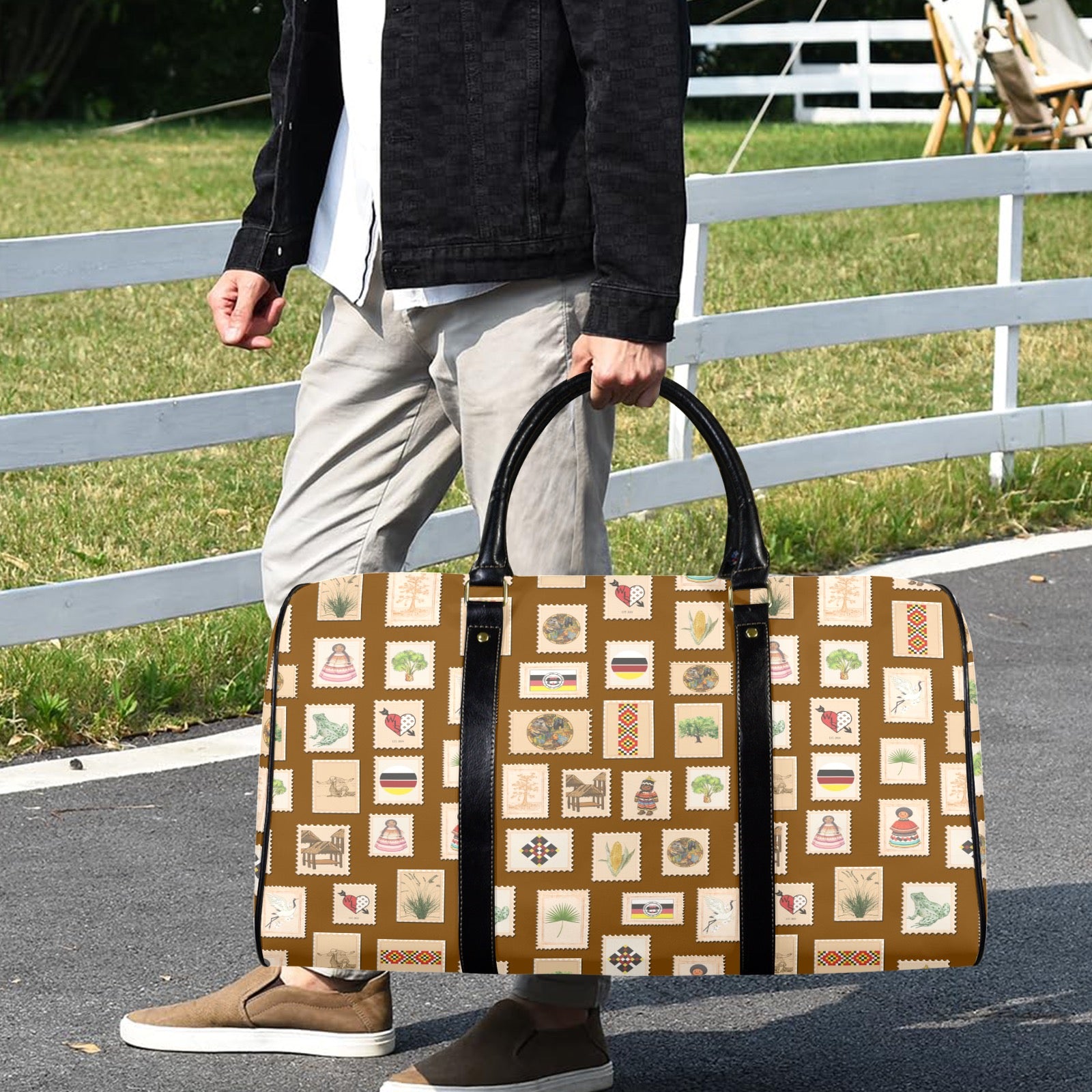 Mocha Leather Travel Bag-Large (Long Patch)