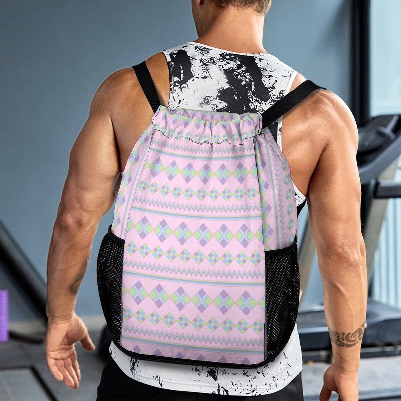 Pink Sports Drawstring Bag